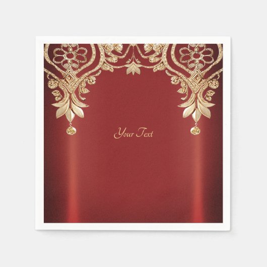 Modern Gold Red Floral Napkins Serviette (Vorderseite)
