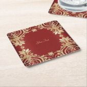 Modern Gold Red Floral Paper Coaster Rechteckiger Pappuntersetzer (angewinkelt)