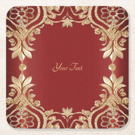 Modern Gold Red Floral Paper Coaster Rechteckiger Pappuntersetzer