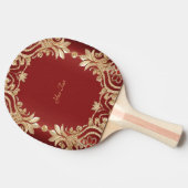 Modern Gold Red Floral Ping Pong Paddle Tischtennis Schläger (Seitenansicht)
