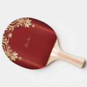 Modern Gold Red Floral Ping Pong Paddle Tischtennis Schläger (Seitenansicht)