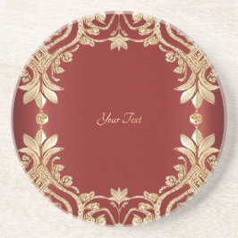 Modern Gold Red Floral Sandstone Coaster Getränkeuntersetzer