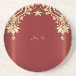 Modern Gold Red Floral Sandstone Coaster Getränkeuntersetzer