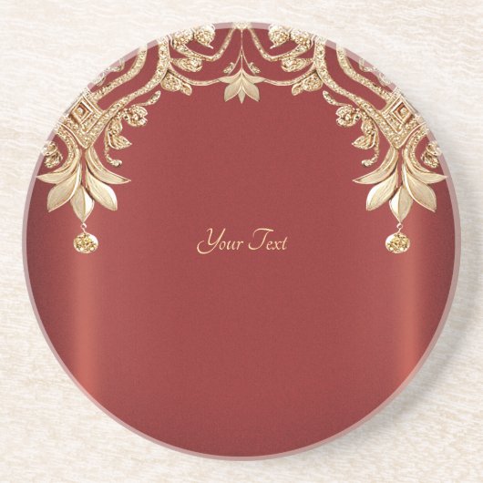 Modern Gold Red Floral Sandstone Coaster Getränkeuntersetzer (Vorne)