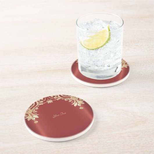 Modern Gold Red Floral Sandstone Coaster Getränkeuntersetzer (Seite)