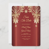 Modern Gold Red Floral Save the Date (Vorderseite)