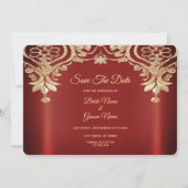 Modern Gold Red Floral Save the Date (Vorderseite)