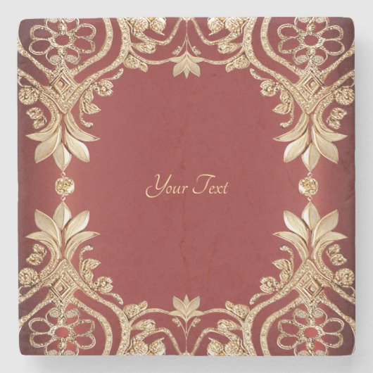 Modern Gold Red Floral Stone Coaster Steinuntersetzer (Vorderseite)