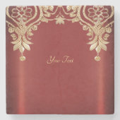 Modern Gold Red Floral Stone Coaster Steinuntersetzer (Vorderseite)