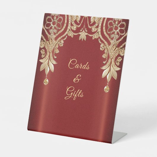 Modern Gold Red Floral Tabletop Signs Sockelschild (Vorderseite)