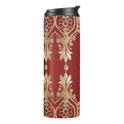 Modern Gold Red Floral Thermal Tumbler Thermosbecher (Nach links gedreht)