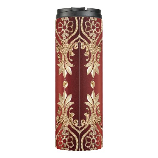 Modern Gold Red Floral Thermal Tumbler Thermosbecher (Rückseite)
