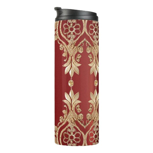 Modern Gold Red Floral Thermal Tumbler Thermosbecher (Nach rechts gedreht)
