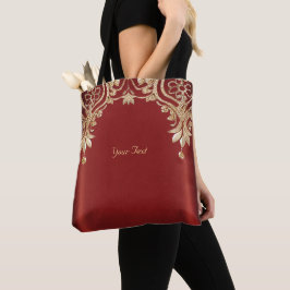 Modern Gold Red Floral Tote Bag Tasche