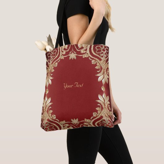 Modern Gold Red Floral Tote Bag Tasche (Von Nahem)