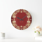 Modern Gold Red Floral Wall Clock Große Wanduhr (Zuhause)