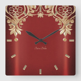 Modern Gold Red Floral Wall Clock Quadratische Wanduhr