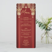 Modern Gold Red Floral Wedding Menu Menükarte (Stehend Vorderseite)