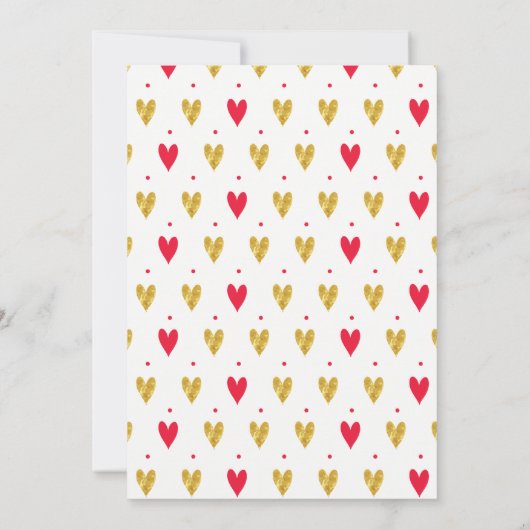 Modern Gold Red Hearts Bridal Dusche Einladung (Rückseite)