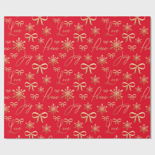 Modern Gold Red Joy Peace Liebe Snowflake Pattern Geschenkpapier (Flach)