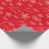 Modern Gold Red Joy Peace Liebe Snowflake Pattern Geschenkpapier (Ecke)