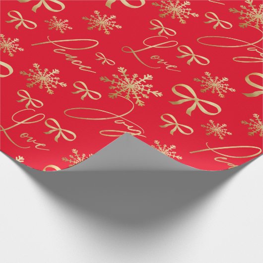 Modern Gold Red Joy Peace Liebe Snowflake Pattern Geschenkpapier (Ecke)