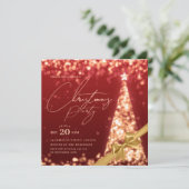 MODERN Gold Red Winter Christmas Tree Bow Party  Einladung (Stehend Vorderseite)