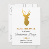 Modern Gold Rentier Save the Date Weihnachts-Party Ankündigungspostkarte (Vorne/Hinten)