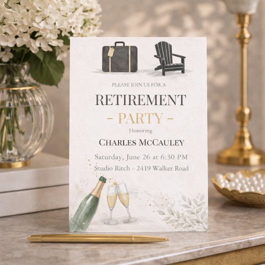 Modern Gold Retirement Invitation Einladung