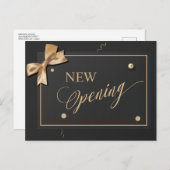 Modern Gold Ribbon Black New Opening Einladungspostkarte (Vorne/Hinten)