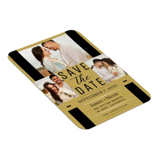 Modern Gold Save the Date 3 Foto Hochzeit Magnet (Rechte Seite)
