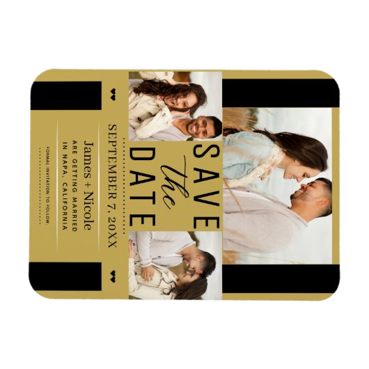 Modern Gold Save the Date 3 Foto Hochzeit Magnet (Horizontal)