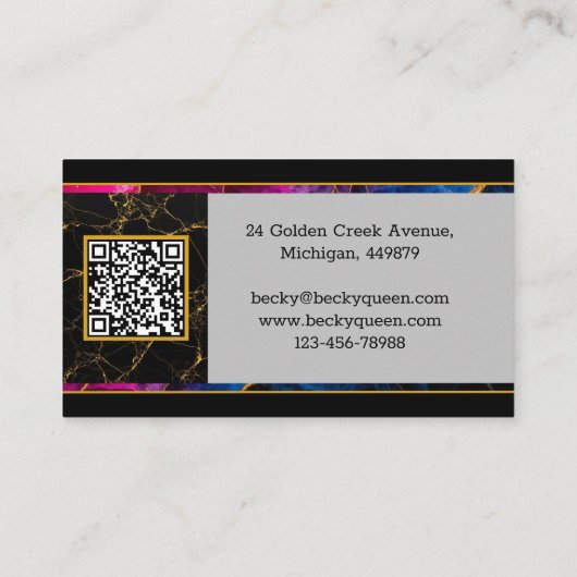 Modern Gold Saxophone Jazz & QR Code, Monogramm Visitenkarte (Rückseite)