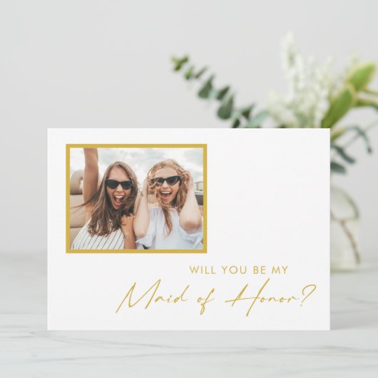 Modern Gold Schriftart Foto Trauzeugin Vorschlag C Einladung (Stehend Vorderseite)