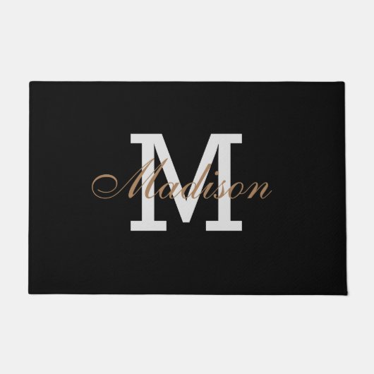 Modern Gold Schwarz-weiß Elegante Monogram Custom Fußmatte (Vorderseite)