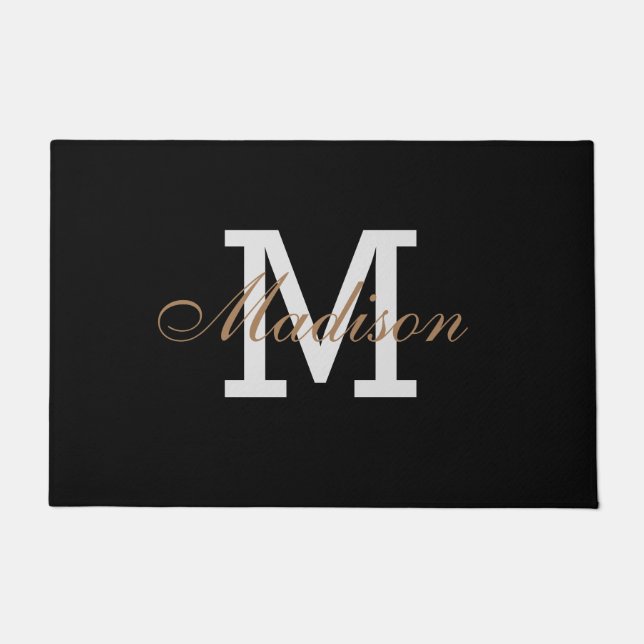 Modern Gold Schwarz-weiß Elegante Monogram Custom Fußmatte (Vorderseite)