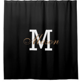 Modern Gold Schwarz-weiß Elegante Monogram Duschvorhang