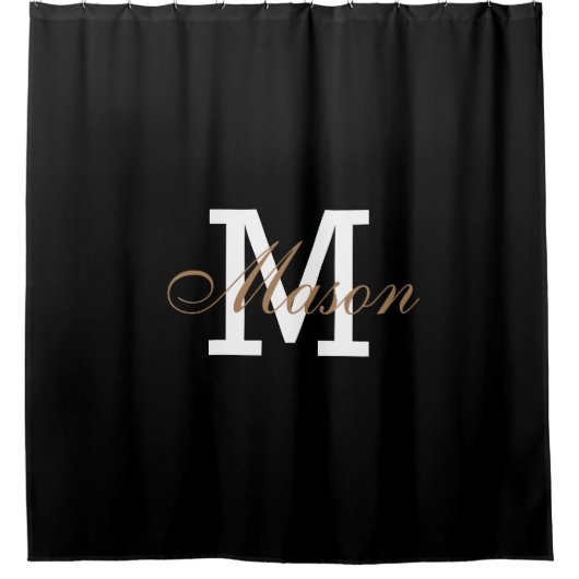 Modern Gold Schwarz-weiß Elegante Monogram Duschvorhang (Vorderseite)