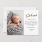 Modern Gold Script 2 Foto Baby Dankeskarte (Vorderseite)