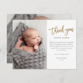 Modern Gold Script 2 Foto Baby Dankeskarte (Vorne/Hinten)