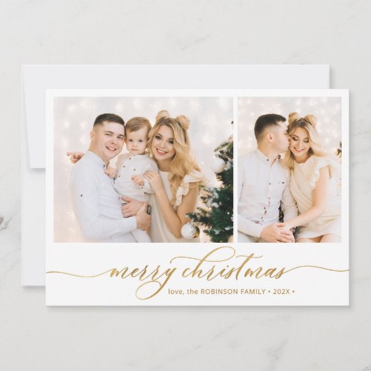 Modern Gold Script 2 Foto Collage Weihnachten (Vorderseite)