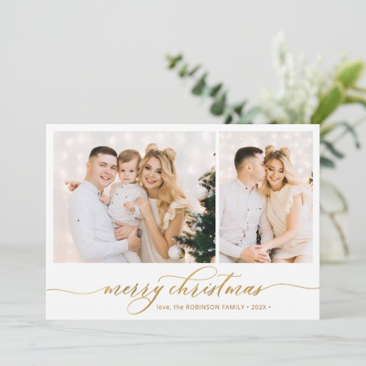 Modern Gold Script 2 Foto Collage Weihnachten (Stehend Vorderseite)