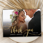 Modern Gold Script 2 Foto Wedding Dankeschön Card Dankeskarte<br><div class="desc">Modernes elegantes Chic Boho Gold Kalligraphie Script Wedding 2 Foto Vielen Dank. Stilvolle Hochzeit danke Ihnen Vorlage mit einem vollen vertikalen Foto auf der Vorderseite mit dem Text "Danke" in einer skurrilen Wirblen Hand Schrift Schriftzug Swash Schwanz Schriftart IMITATE Goldfolie Overlay auf dem Bild und eine Rückseite ein (1) Foto...</div>