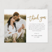 Modern Gold Script 2 Foto Wedding Vielen Dank Postkarte (Vorderseite)