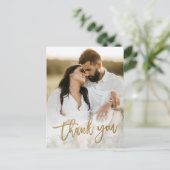 Modern Gold Script 2 Foto Wedding Vielen Dank Postkarte (Stehend Vorderseite)