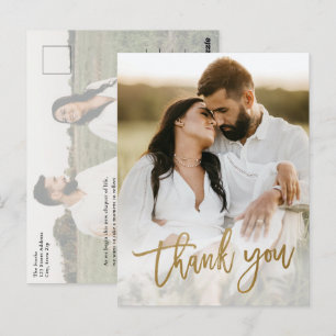 Modern Gold Script 2 Foto Wedding Vielen Dank Postkarte