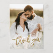 Modern Gold Script 2 Foto Wedding Vielen Dank Postkarte (Vorderseite)
