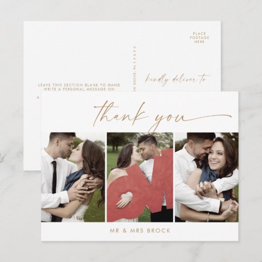 Modern Gold Script 3 Foto Vorlage Vielen Dank Postkarte (Vorne/Hinten)