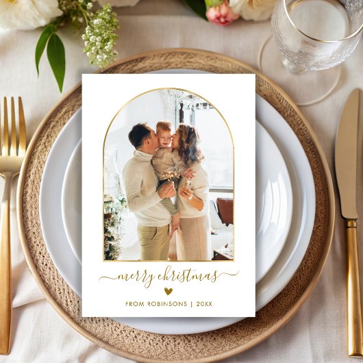 Modern Gold Script Arch 2 Foto Frohe Weihnachten