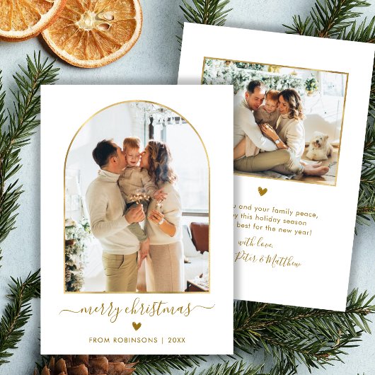 Modern Gold Script Arch 2 Foto Frohe Weihnachten